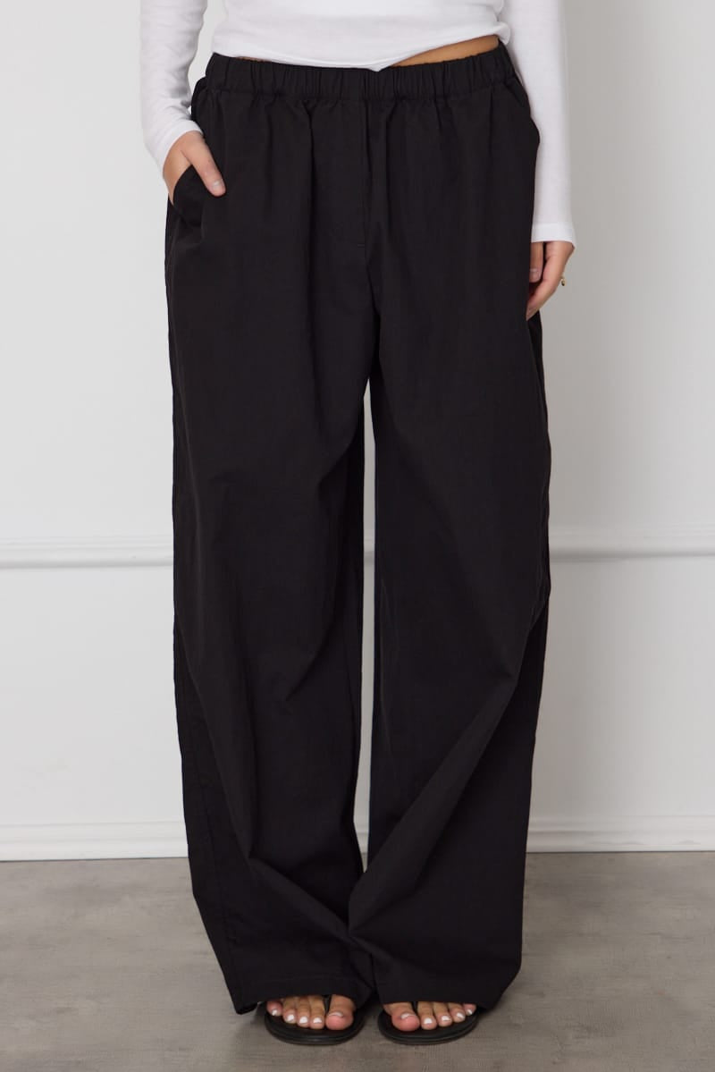 Black Wide Leg Pants Mid Rise Elastic Waist for Ally Fashion