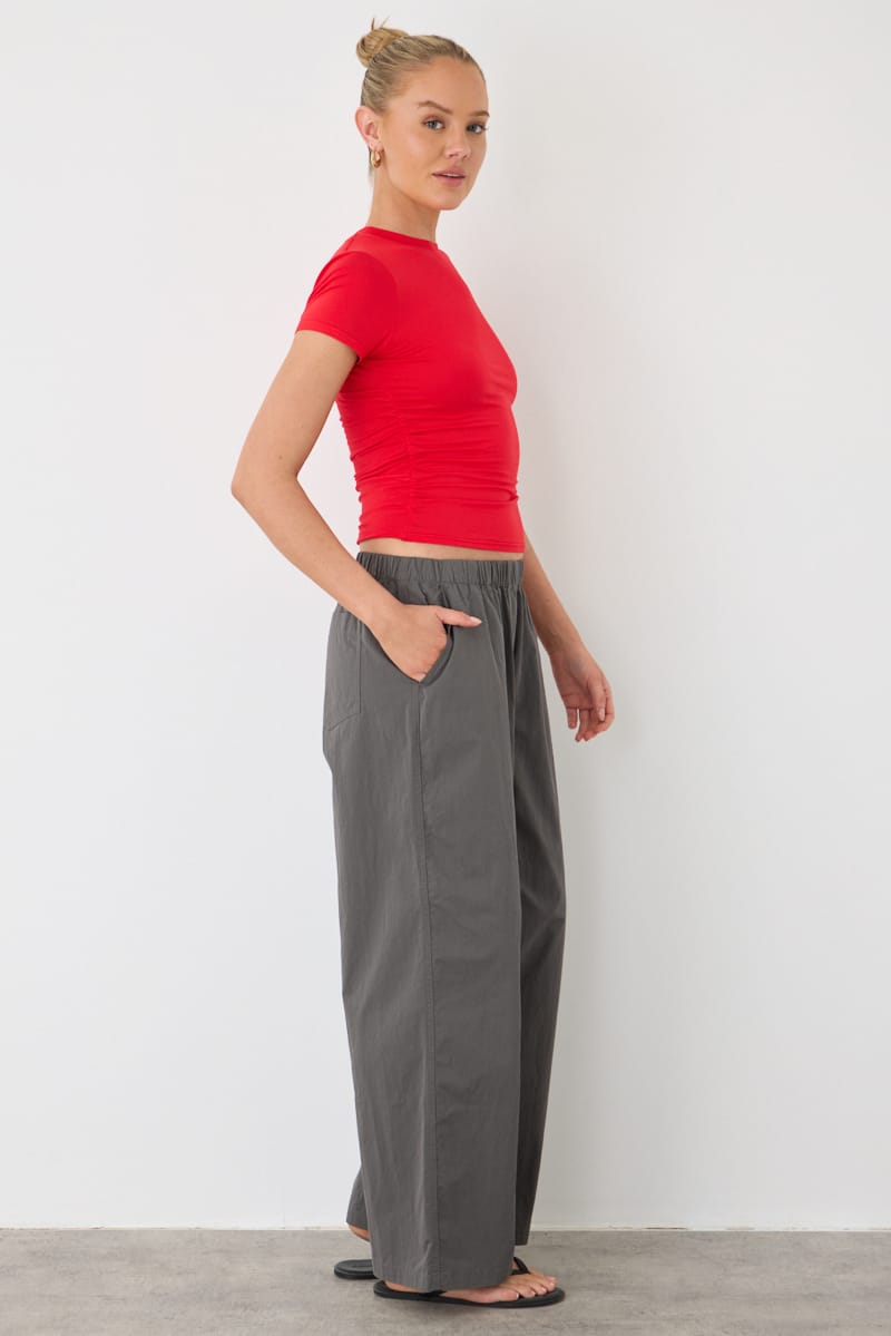 Grey Wide Leg Pants Mid Rise Elastic Waist for Ally Fashion