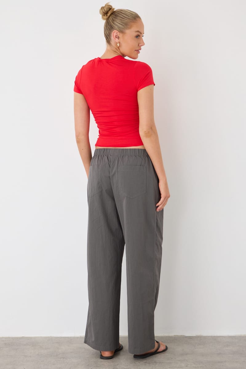 Grey Wide Leg Pants Mid Rise Elastic Waist for Ally Fashion