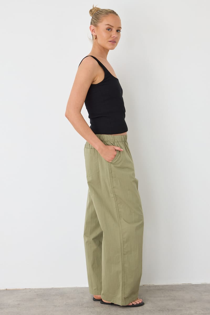 Green Elastic Wide Leg Pants for Ally Fashion