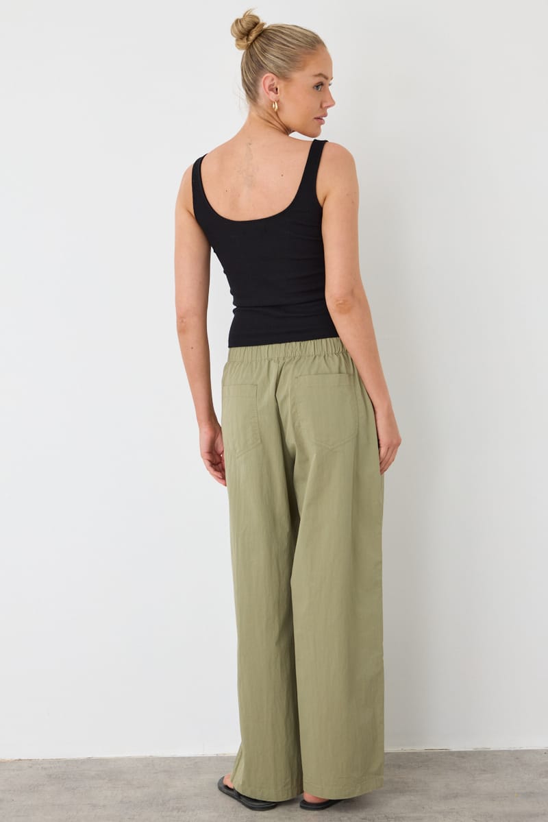 Green Elastic Wide Leg Pants for Ally Fashion
