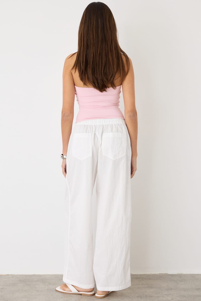 White Wide Leg Pants Mid Rise Elastic Waist for Ally Fashion