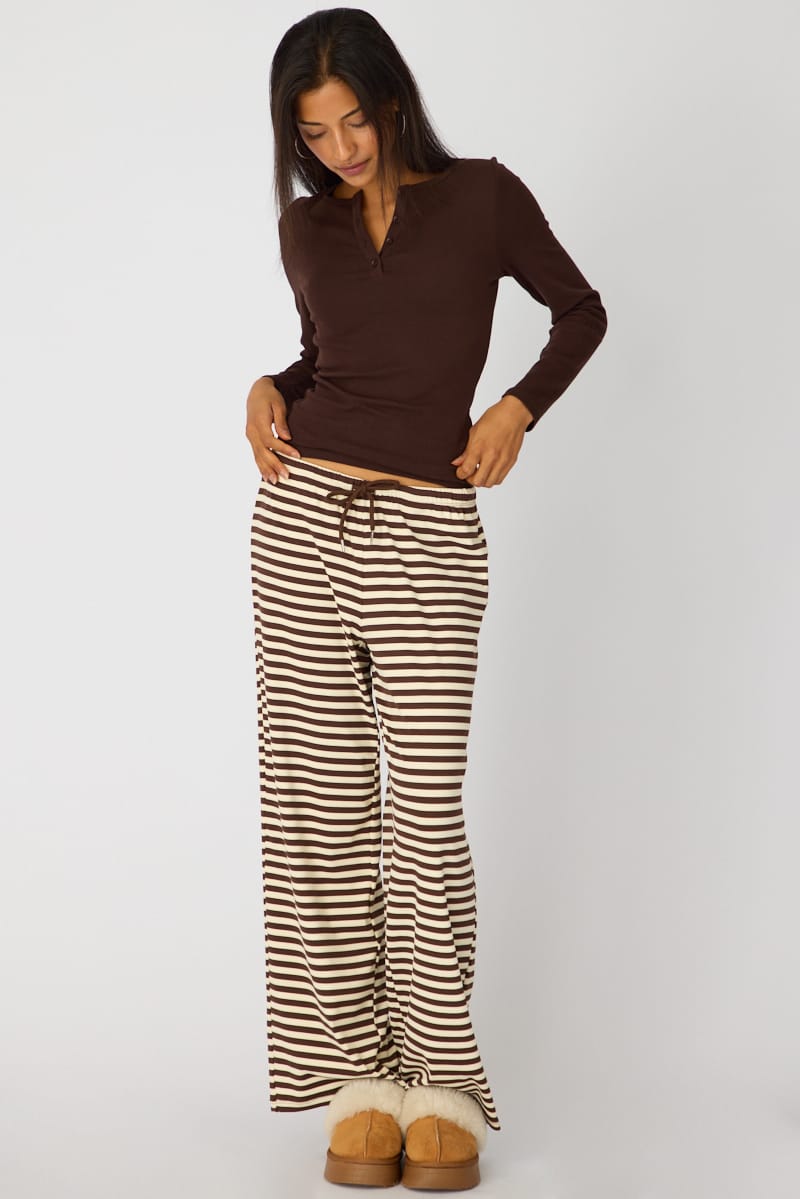 Brown Stripe Relaxed Lounge Pants for Ally Fashion