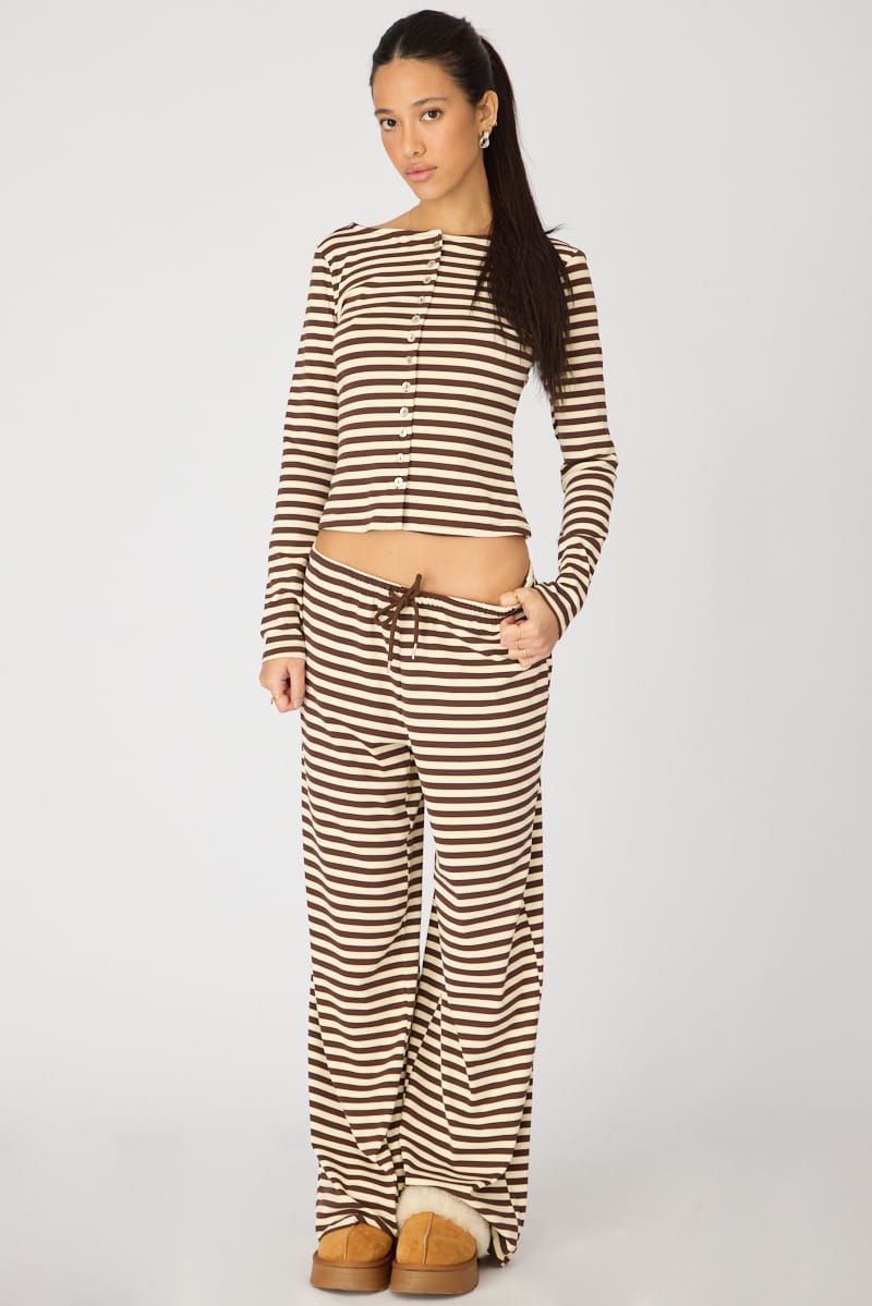 Brown Stripe Relaxed Lounge Pants for Ally Fashion