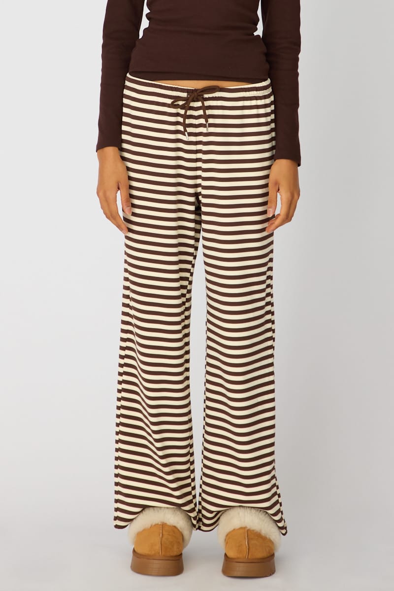 Brown Stripe Relaxed Lounge Pants for Ally Fashion