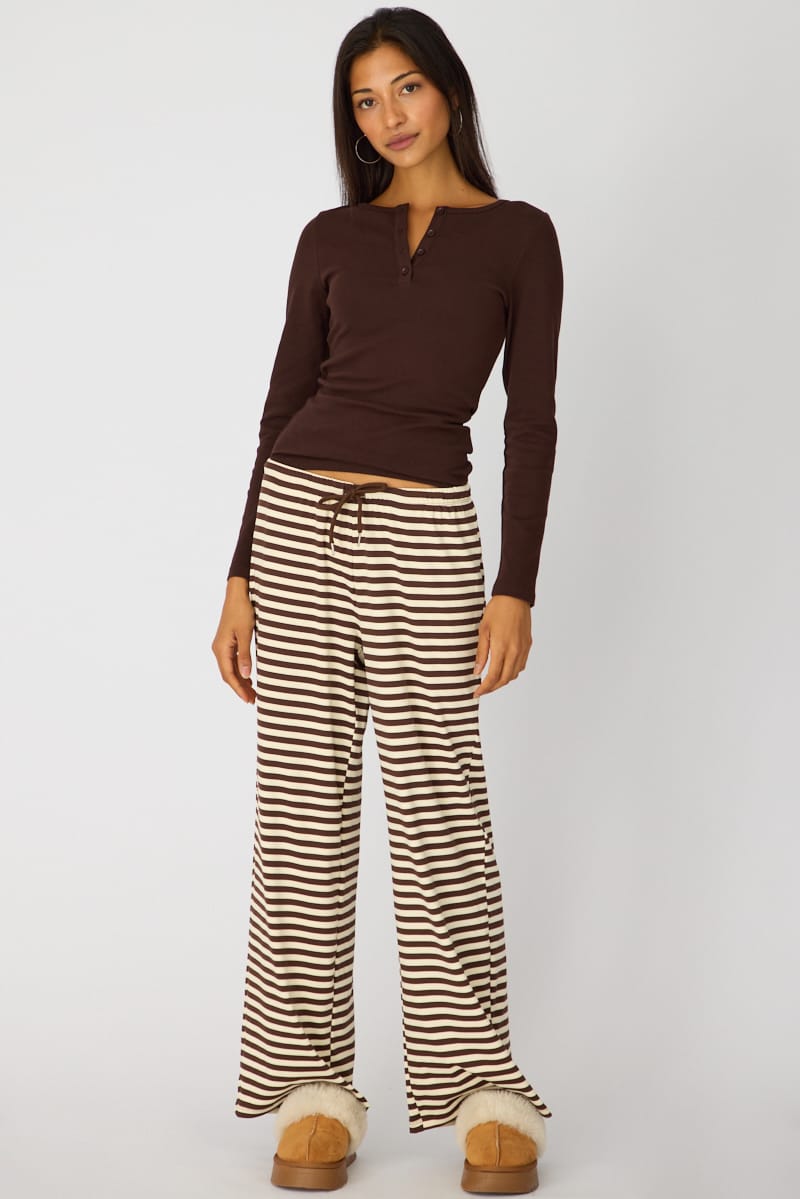 Brown Stripe Relaxed Lounge Pants for Ally Fashion