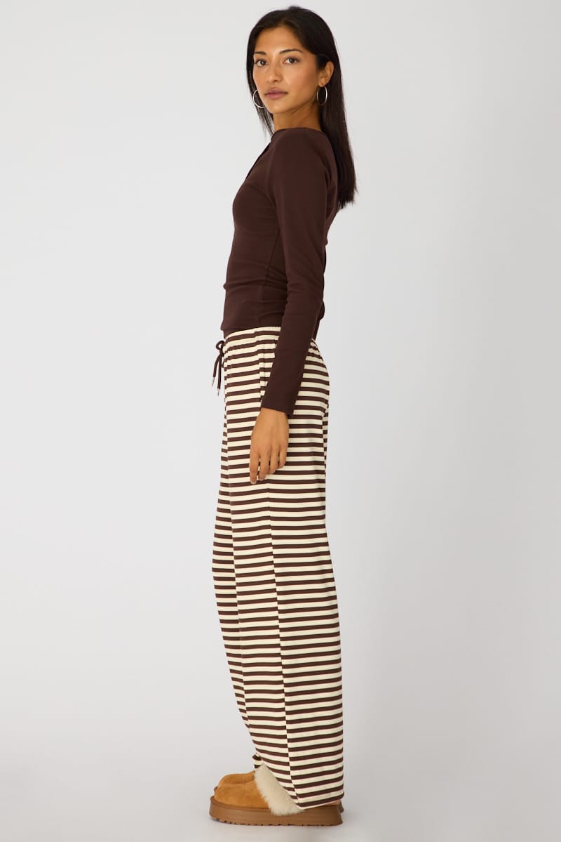 Brown Stripe Relaxed Lounge Pants for Ally Fashion