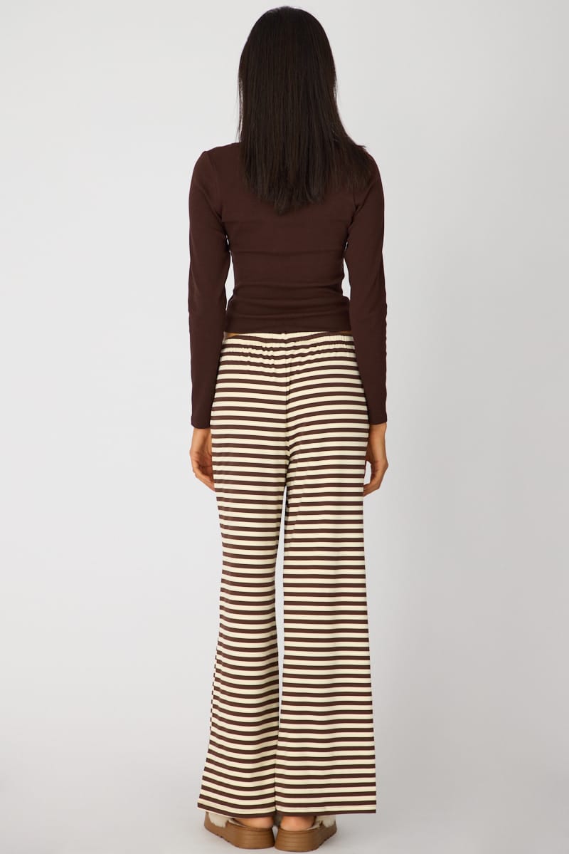 Brown Stripe Relaxed Lounge Pants for Ally Fashion