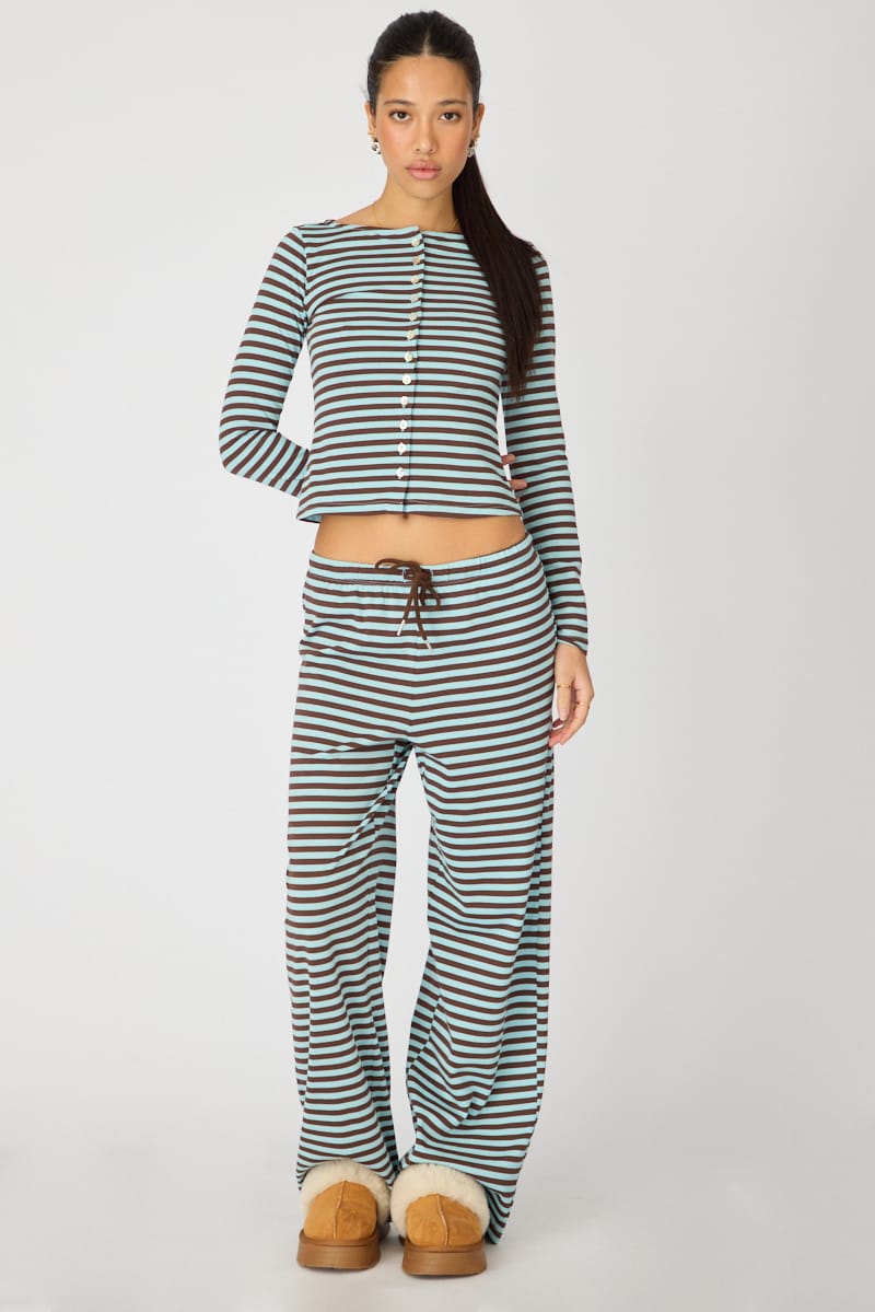 Blue Stripe Relaxed Lounge Pants for Ally Fashion