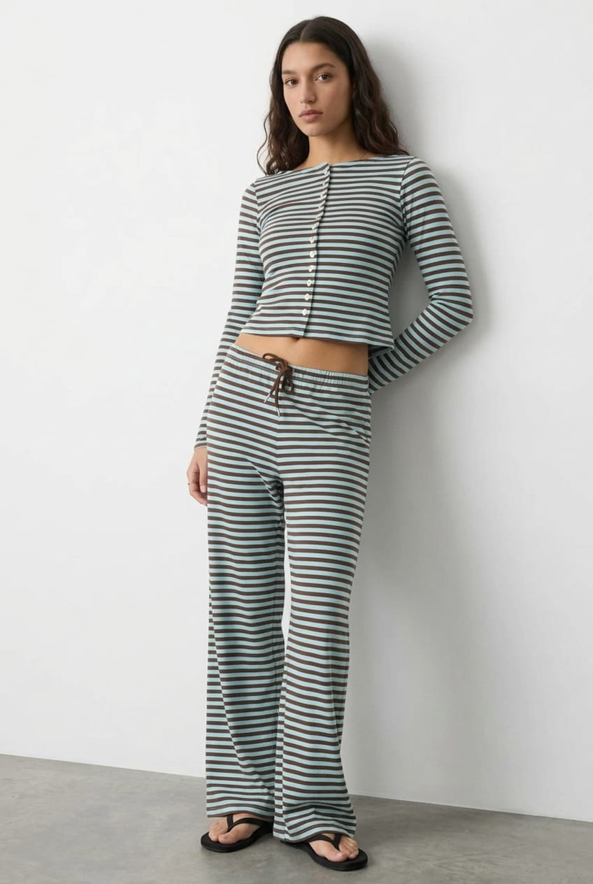Blue Stripe Relaxed Lounge Pants for Ally Fashion