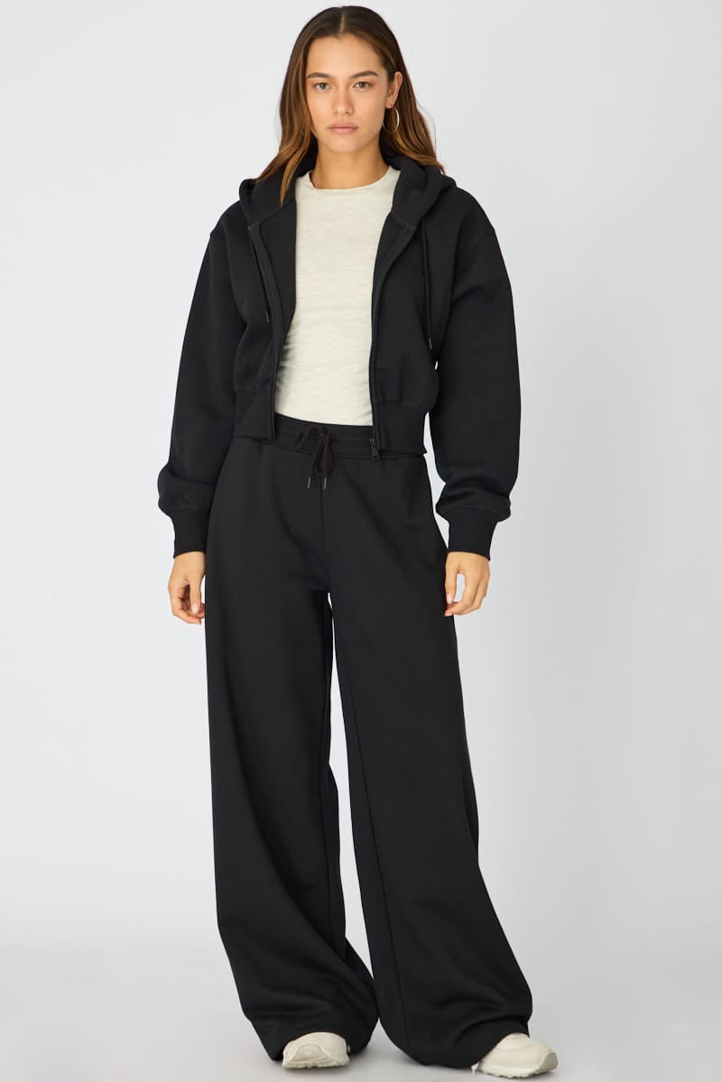 Black Track Pants Wide Leg for Ally Fashion