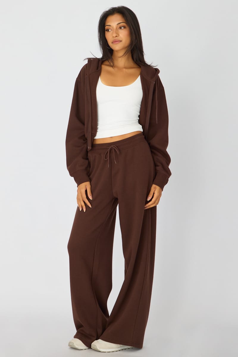 Brown Track Pants Wide Leg for Ally Fashion