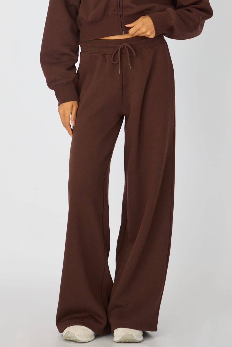 Brown Track Pants Wide Leg for Ally Fashion
