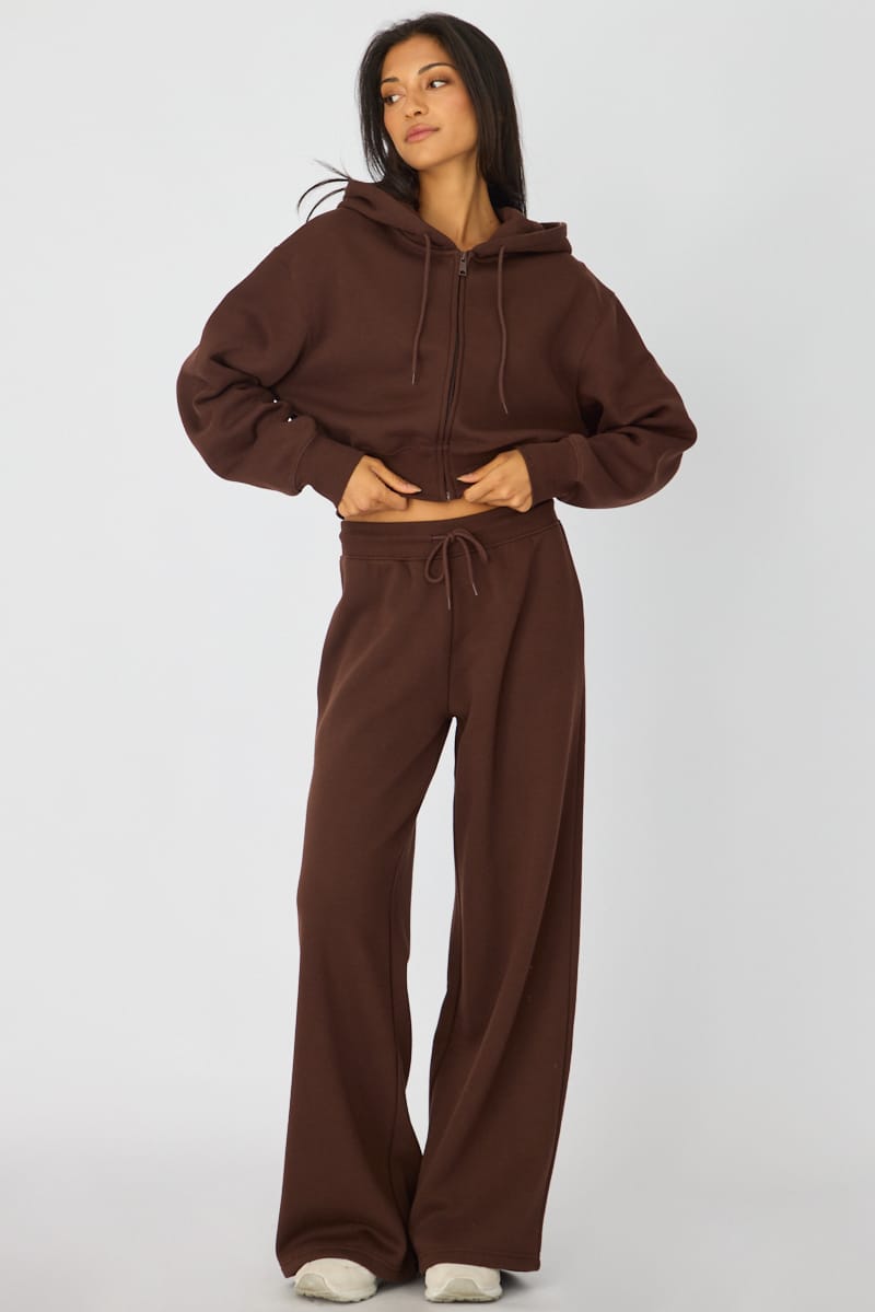 Brown Track Pants Wide Leg for Ally Fashion