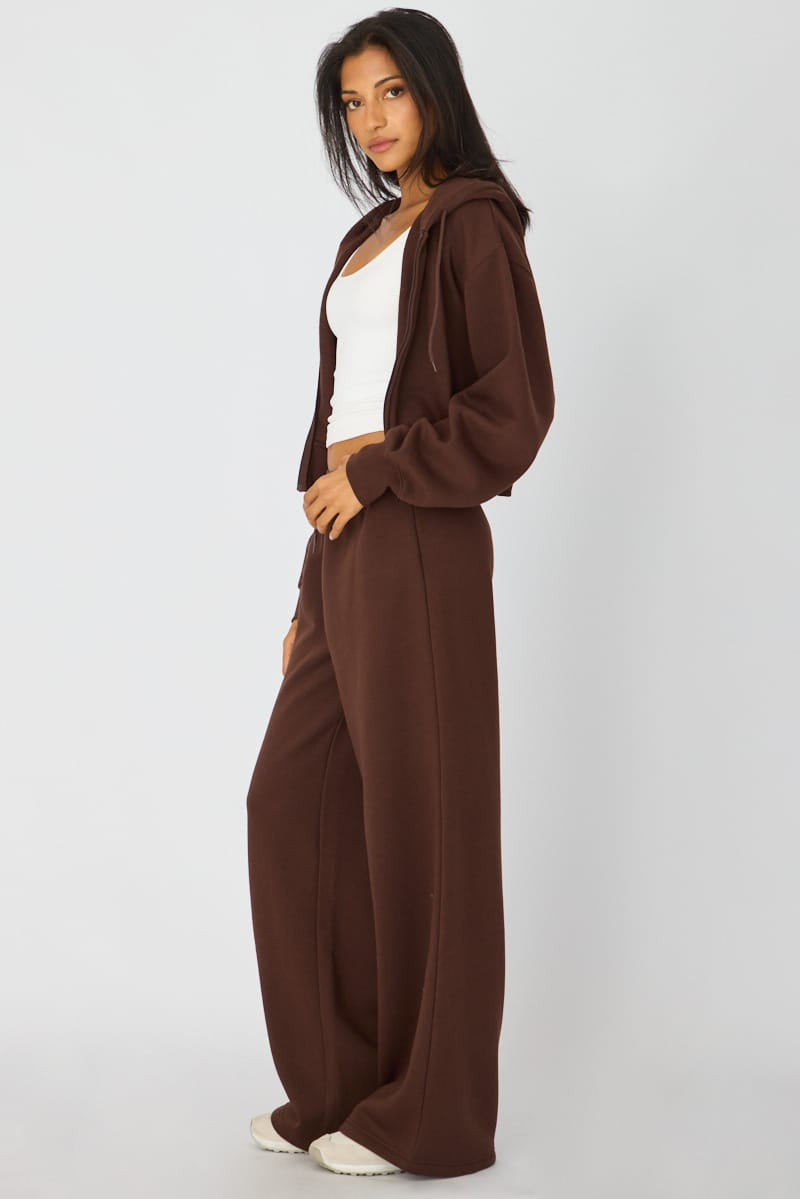 Brown Track Pants Wide Leg for Ally Fashion