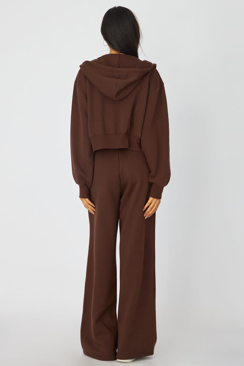 Brown Track Pants Wide Leg for Ally Fashion