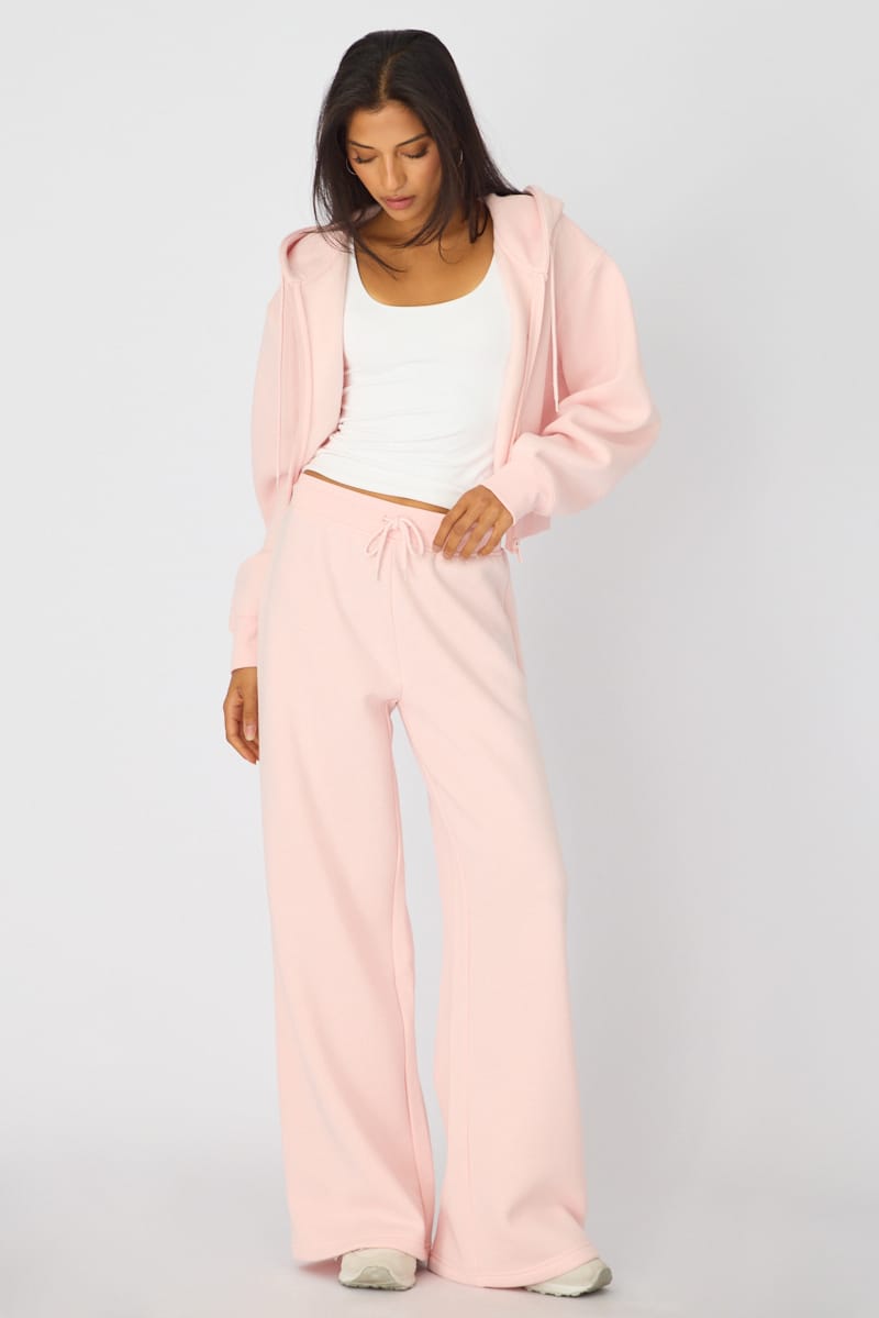 Pink Track Pants Wide Leg for Ally Fashion