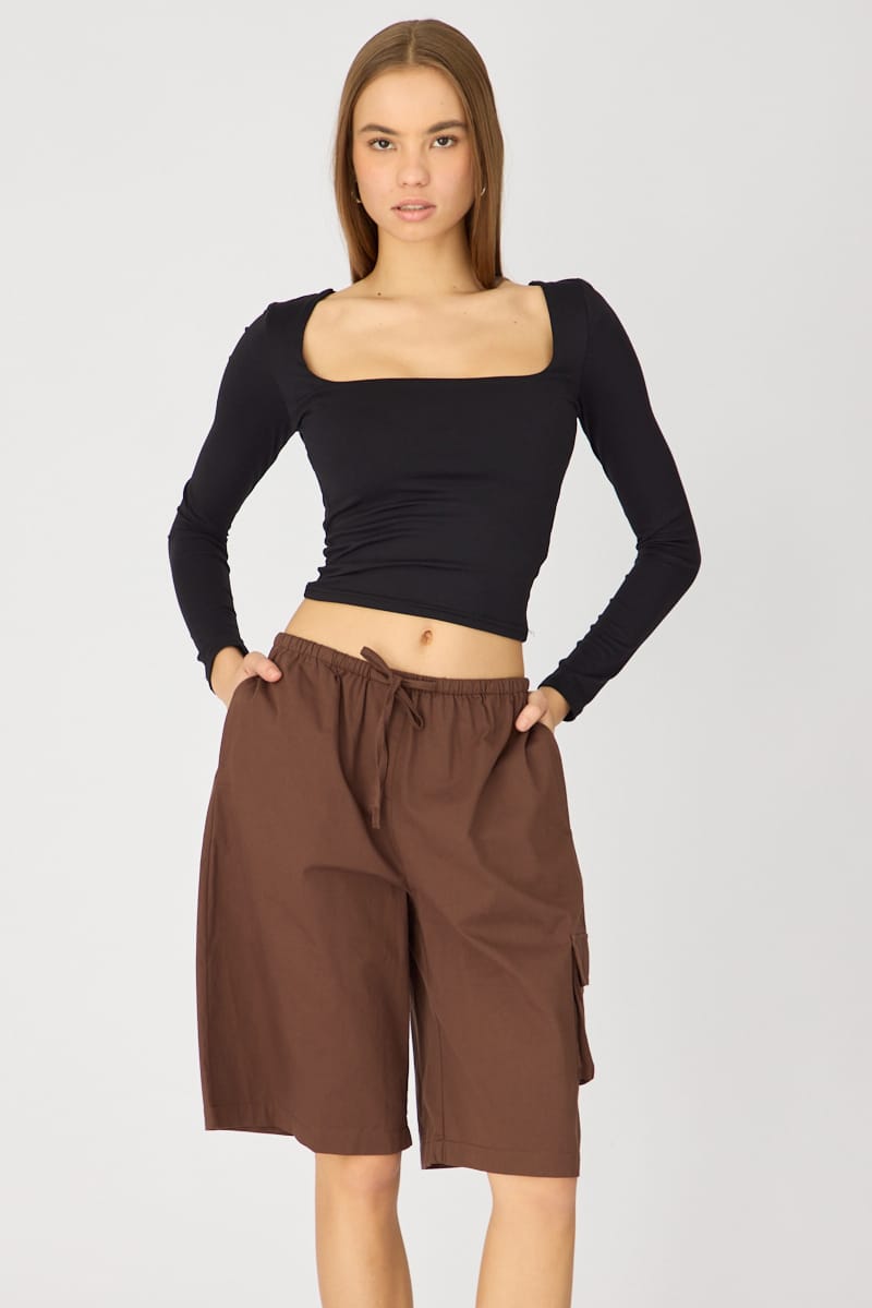 Brown Knee Length Shorts for Ally Fashion