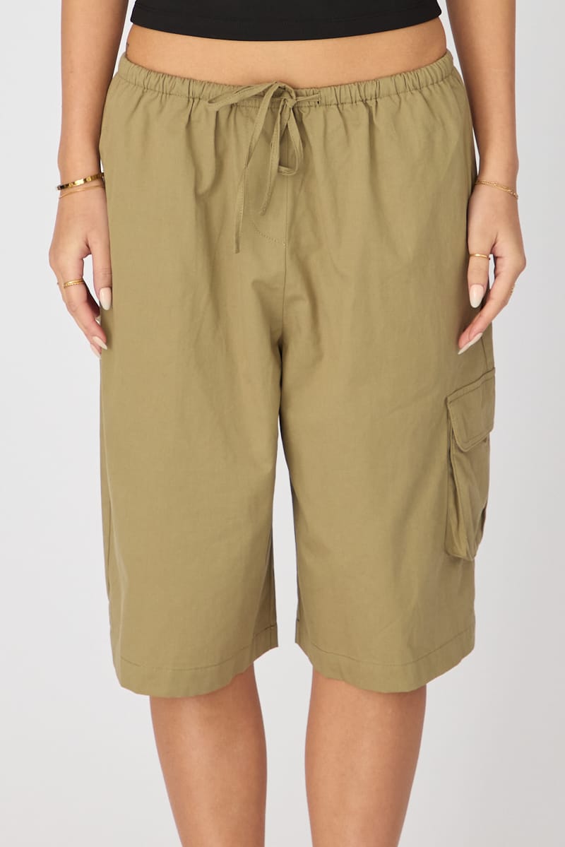 Green Knee Length Shorts for Ally Fashion