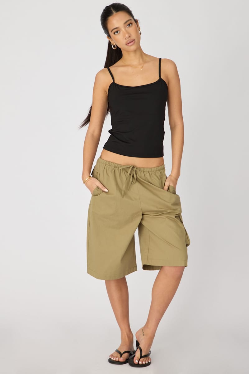 Green Knee Length Shorts for Ally Fashion