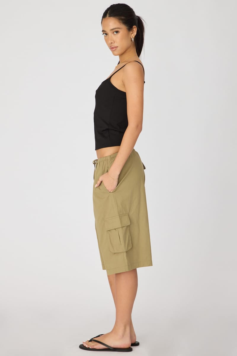 Green Knee Length Shorts for Ally Fashion