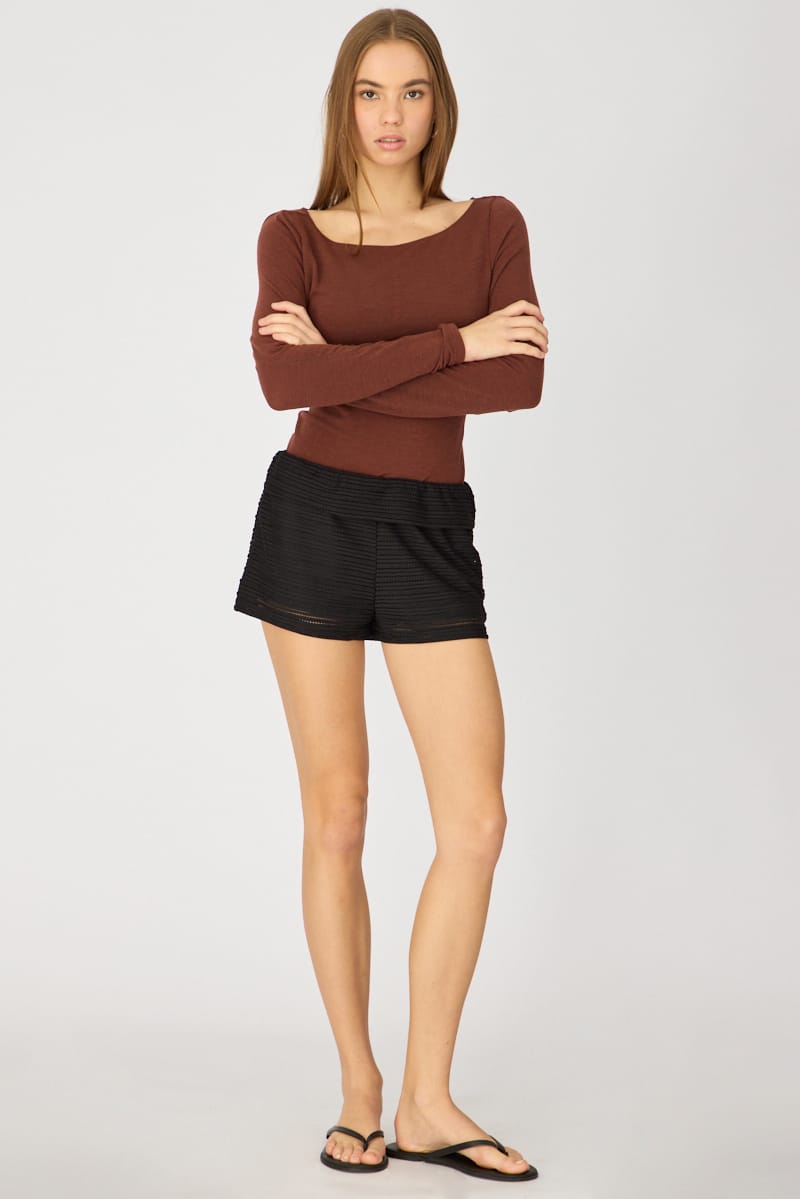 Black Textured Knit Shorts for Ally Fashion