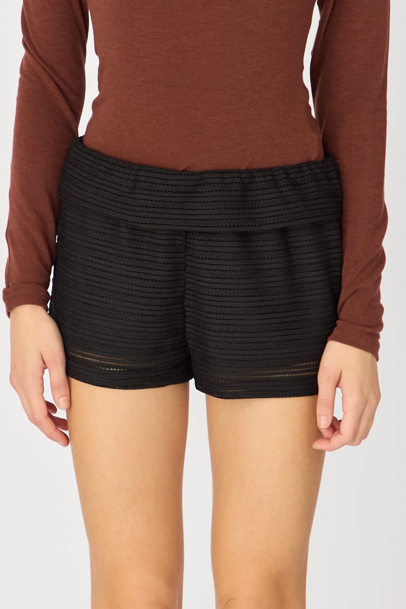 Black Textured Knit Shorts for Ally Fashion