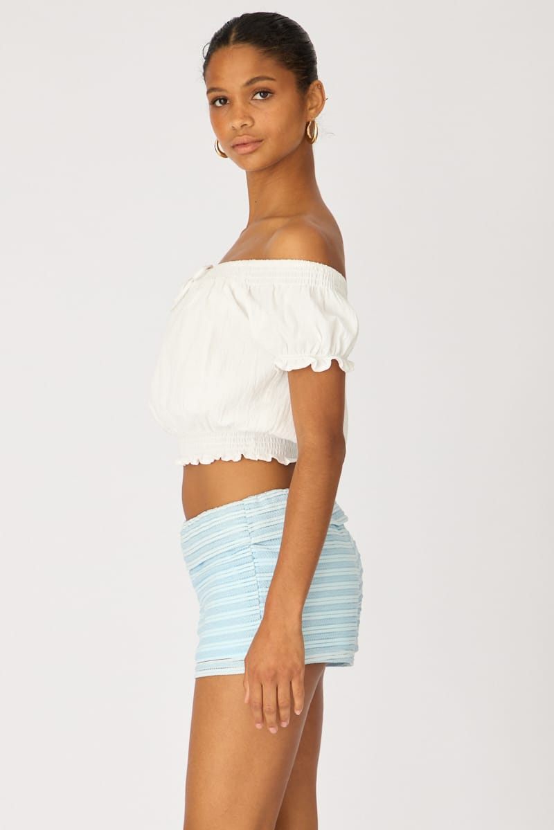 Blue Stripe Textured Knit Shorts for Ally Fashion