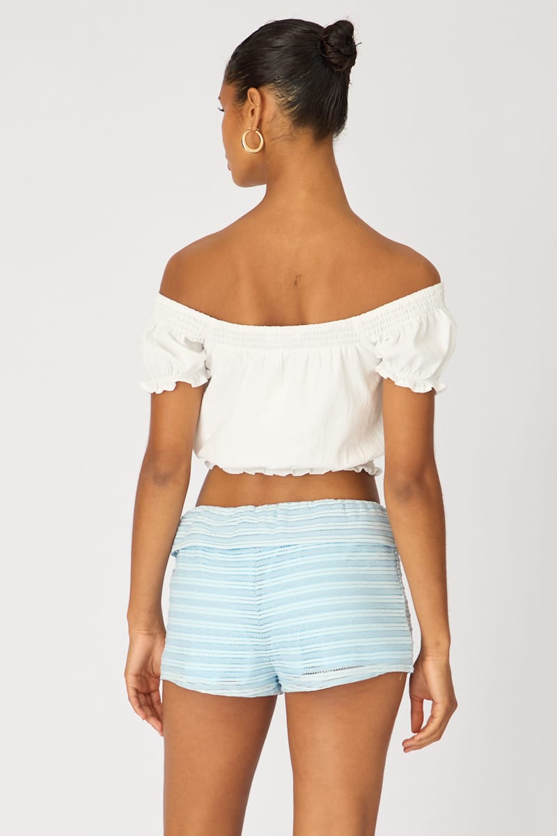 Blue Stripe Textured Knit Shorts for Ally Fashion