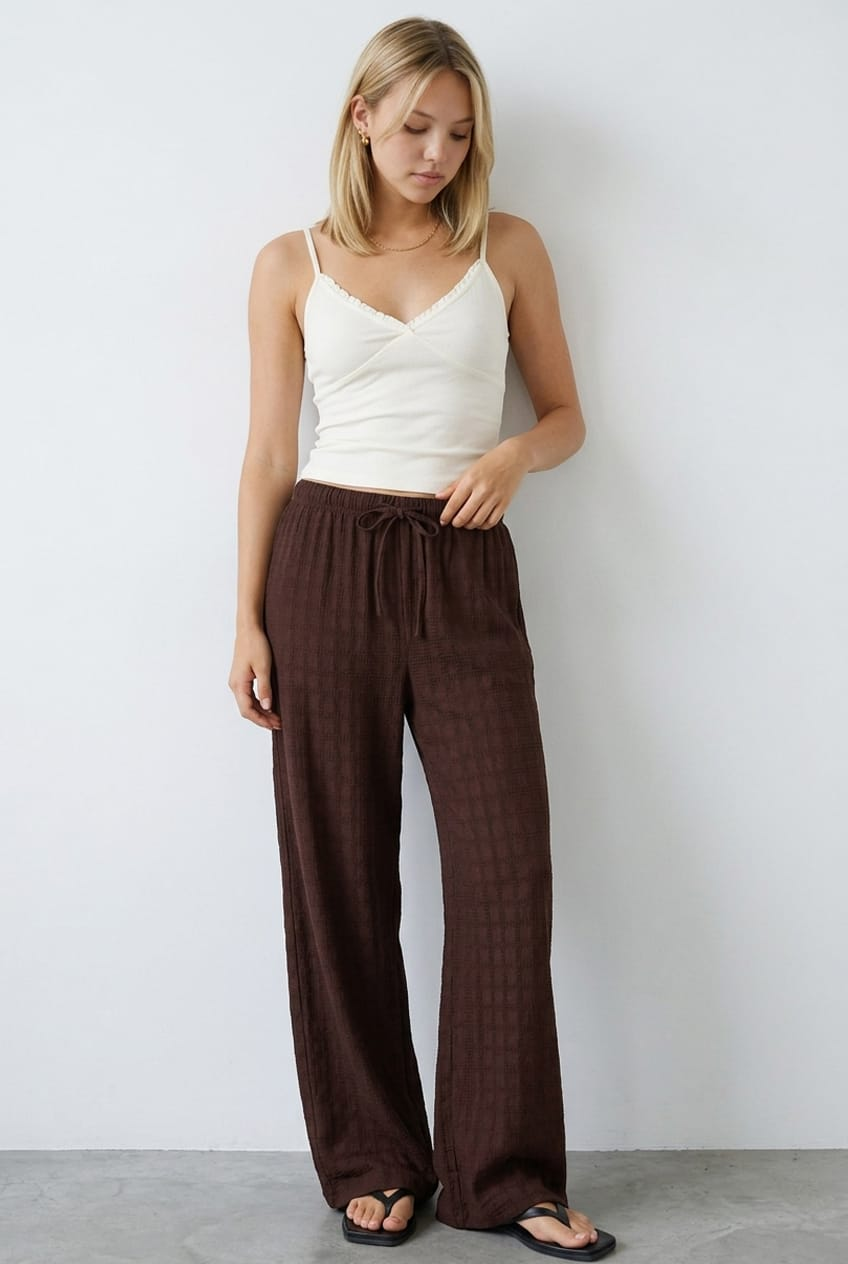 Brown Wide Leg Pant Elasticated Waist for Ally Fashion