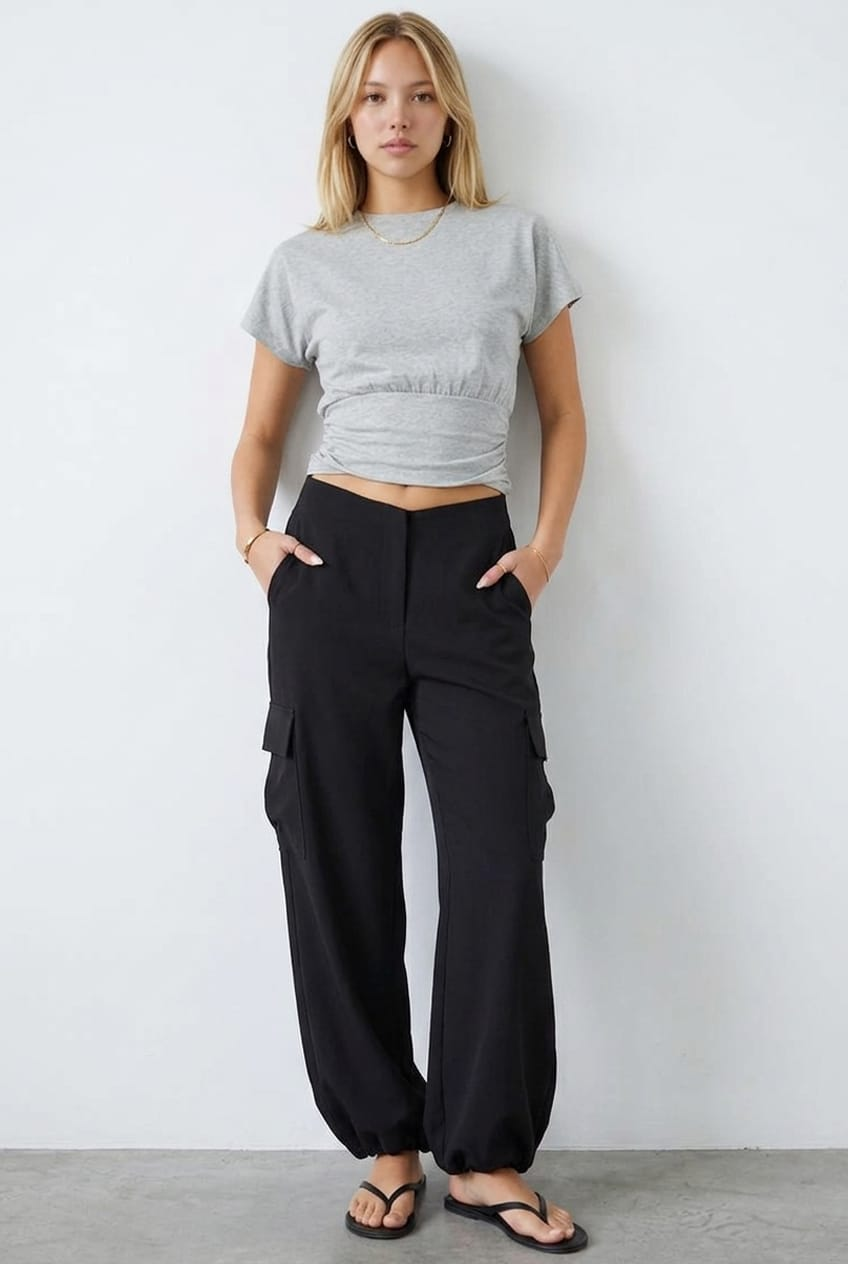 Black Cargo Pant Mid Rise for Ally Fashion