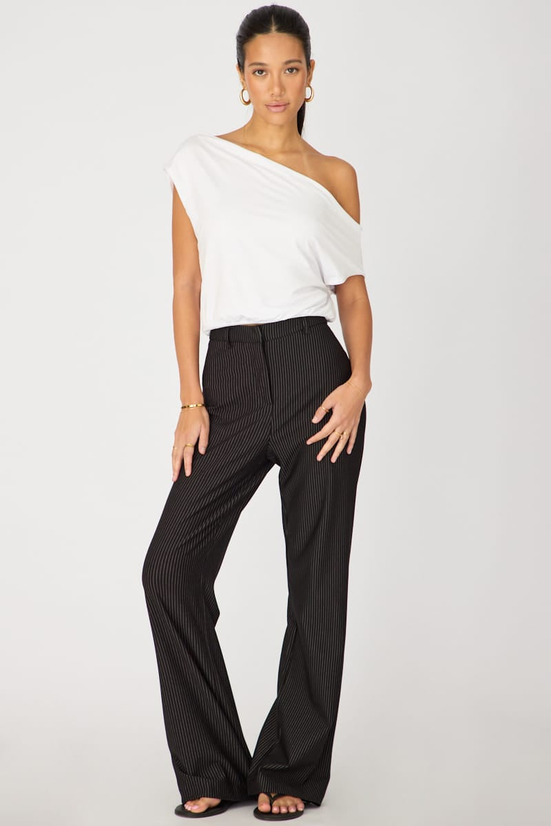 Black Stripe Mid Rise Tailored Ponte Pants for Ally Fashion