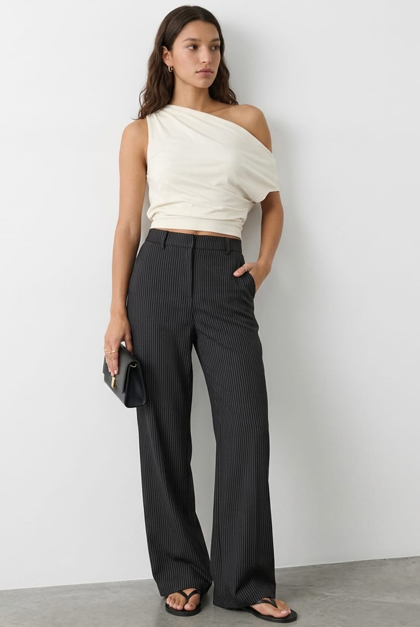Black Stripe Mid Rise Tailored Ponte Pants for Ally Fashion