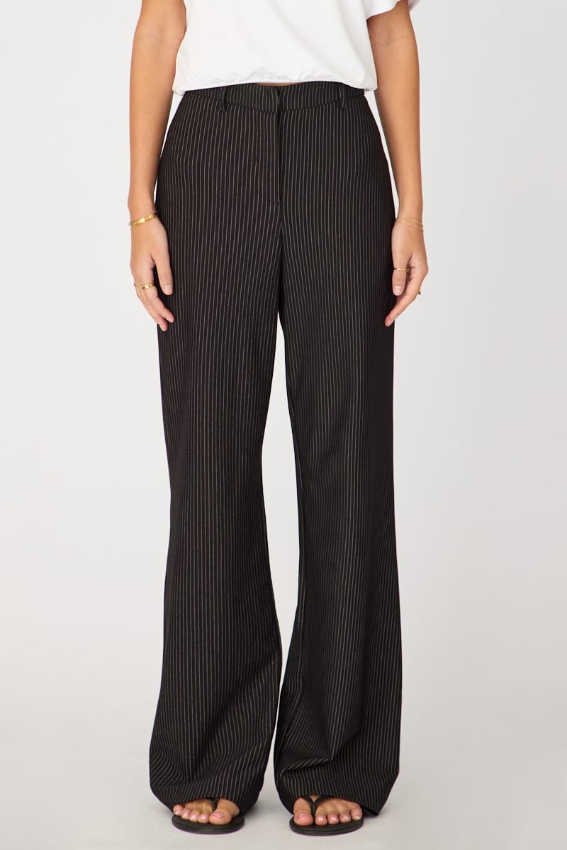 Black Stripe Mid Rise Tailored Ponte Pants for Ally Fashion