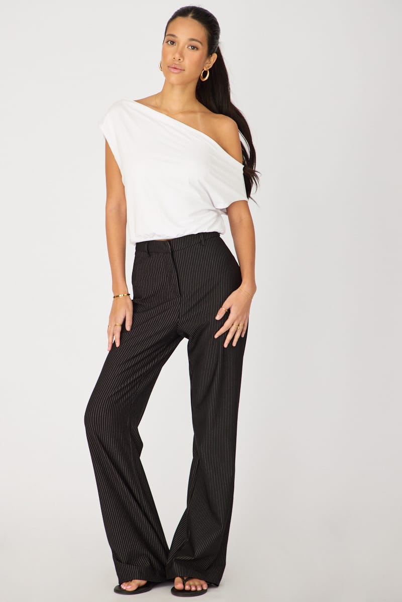 Black Stripe Mid Rise Tailored Ponte Pants for Ally Fashion