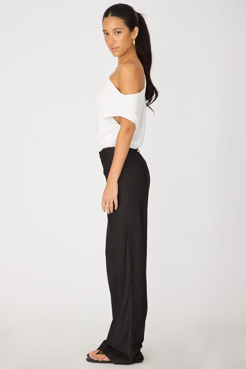 Black Stripe Mid Rise Tailored Ponte Pants for Ally Fashion