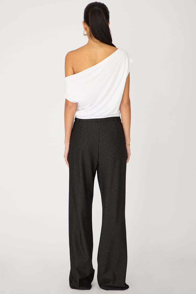 Black Stripe Mid Rise Tailored Ponte Pants for Ally Fashion
