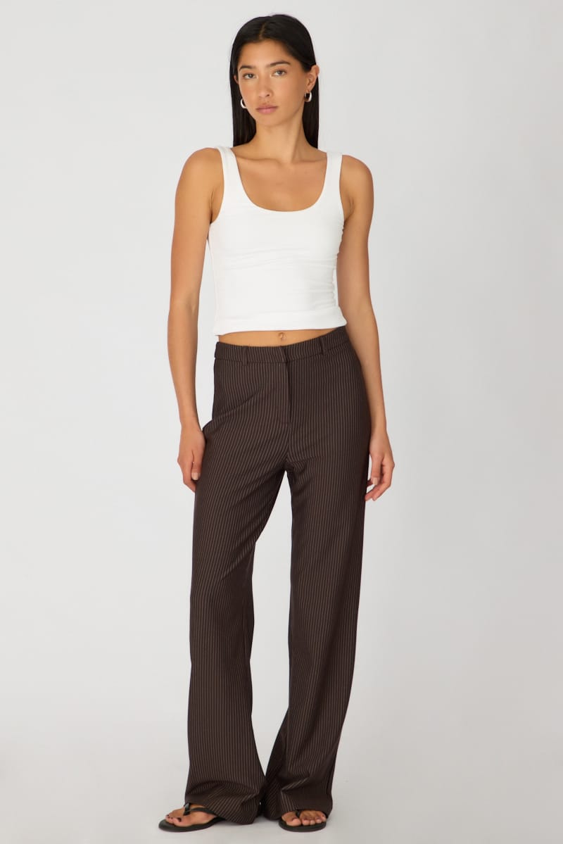 Brown Stripe Mid Rise Tailored Ponte Pants for Ally Fashion