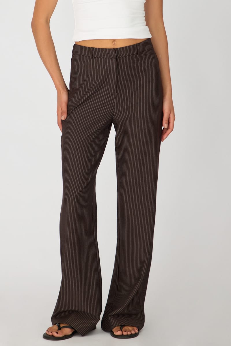 Brown Stripe Mid Rise Tailored Ponte Pants for Ally Fashion