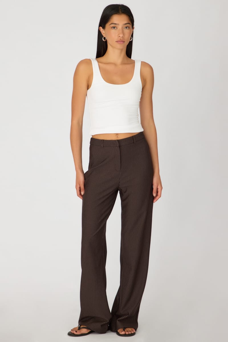 Brown Stripe Mid Rise Tailored Ponte Pants for Ally Fashion