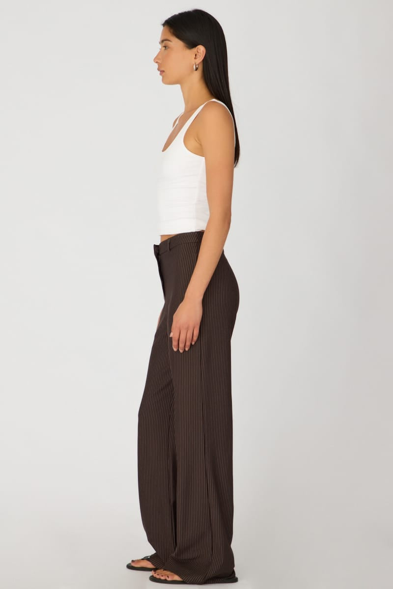 Brown Stripe Mid Rise Tailored Ponte Pants for Ally Fashion