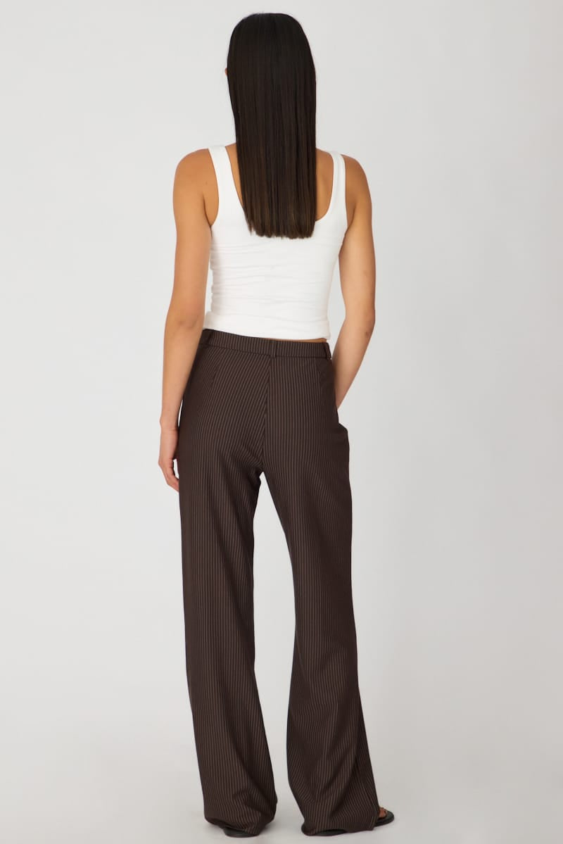 Brown Stripe Mid Rise Tailored Ponte Pants for Ally Fashion