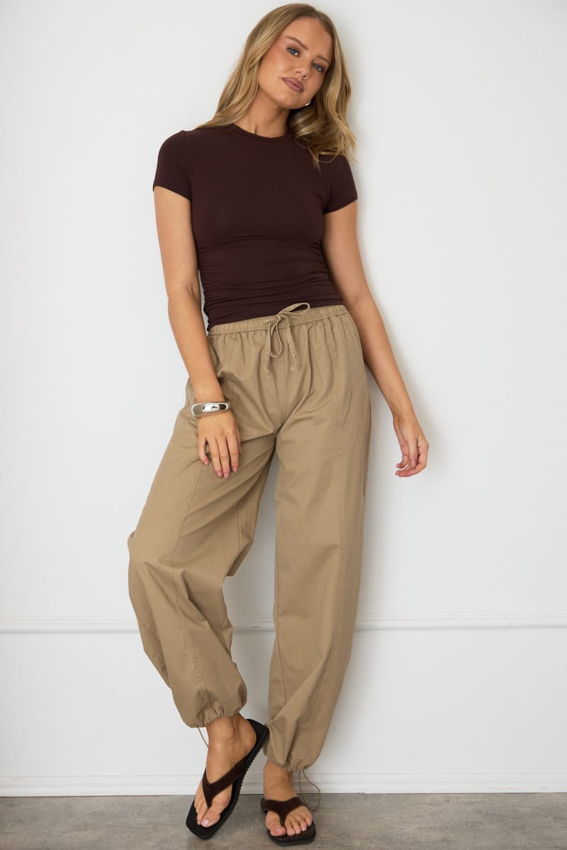 Beige Cargo Relaxed Pant Elasticated Waist for Ally Fashion
