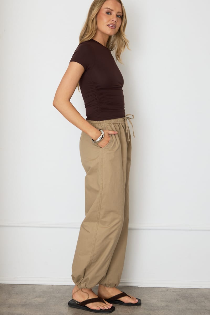 Beige Cargo Relaxed Pant Elasticated Waist for Ally Fashion
