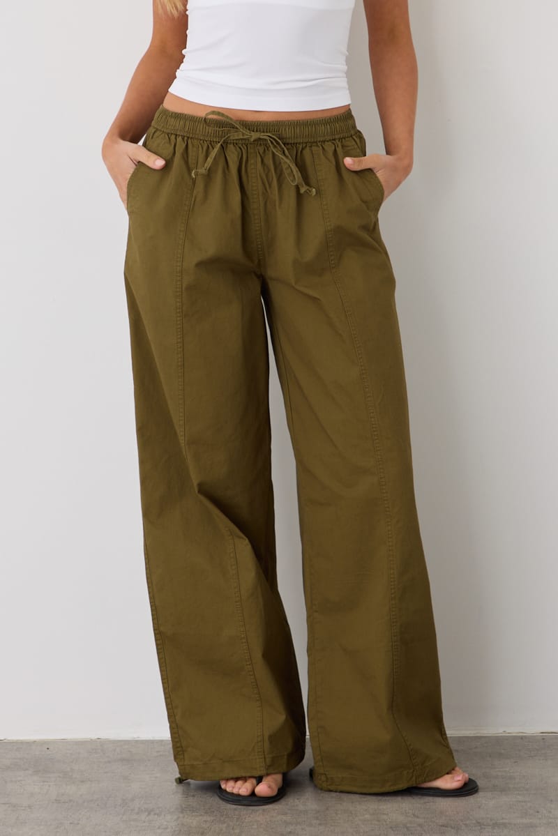 Green Cargo Relaxed Pants Elasticated Waist for Ally Fashion