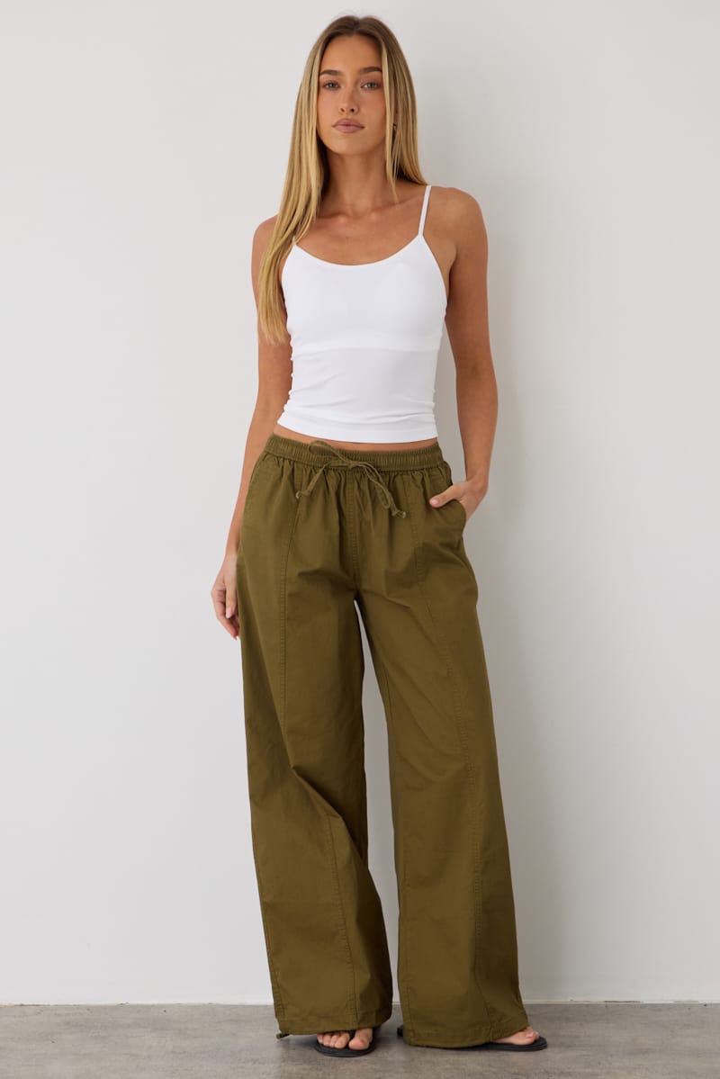 Green Cargo Relaxed Pants Elasticated Waist for Ally Fashion
