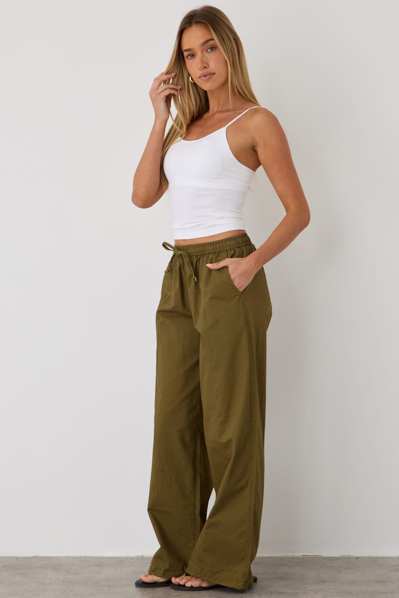 Green Cargo Relaxed Pants Elasticated Waist for Ally Fashion
