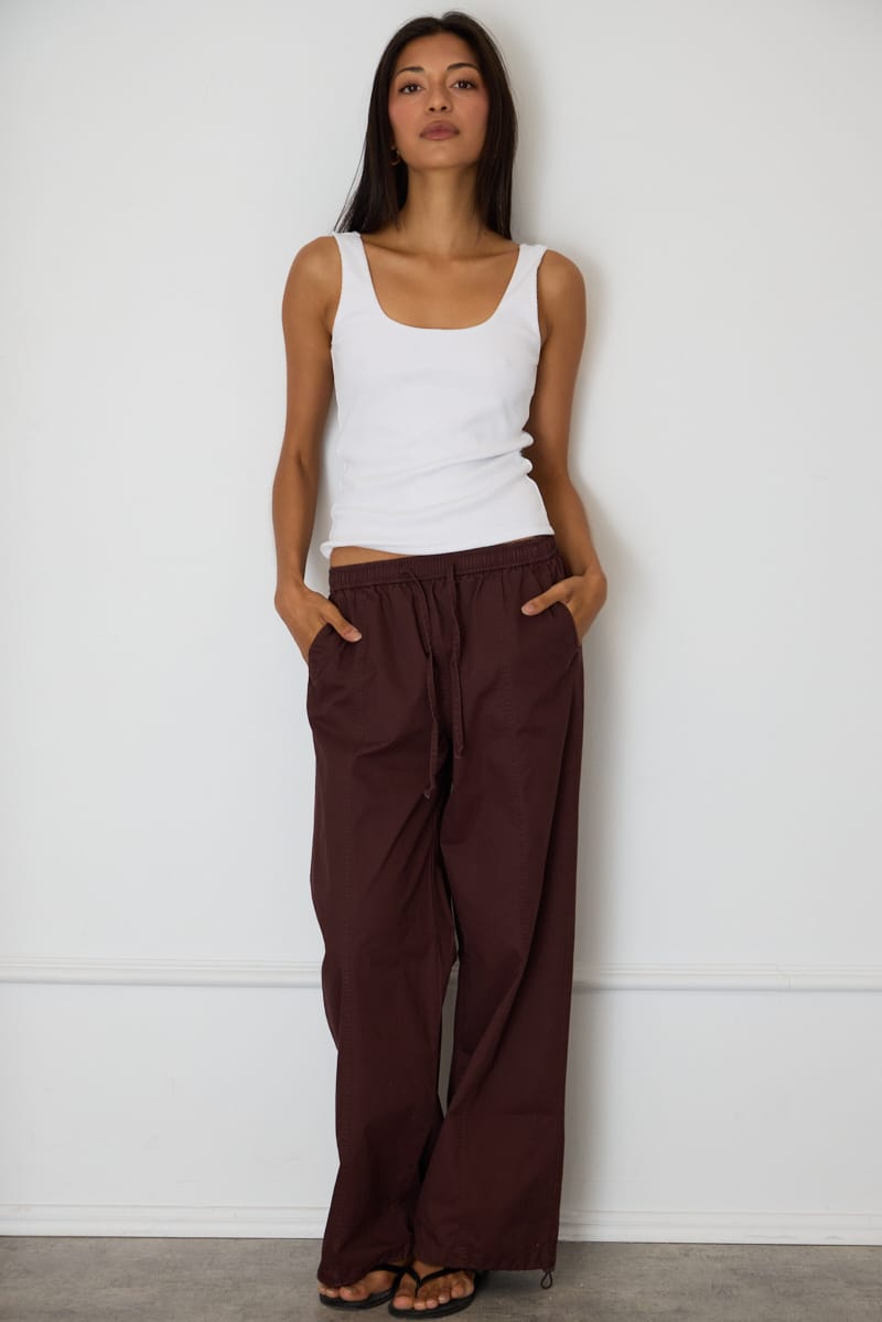 Brown Cargo Relaxed Pants Elasticated Waist for Ally Fashion