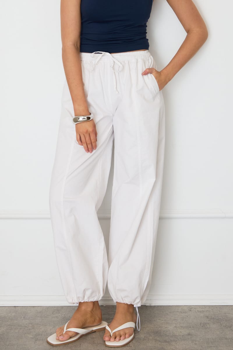 White Cargo Relaxed Pants Elasticated Waist for Ally Fashion