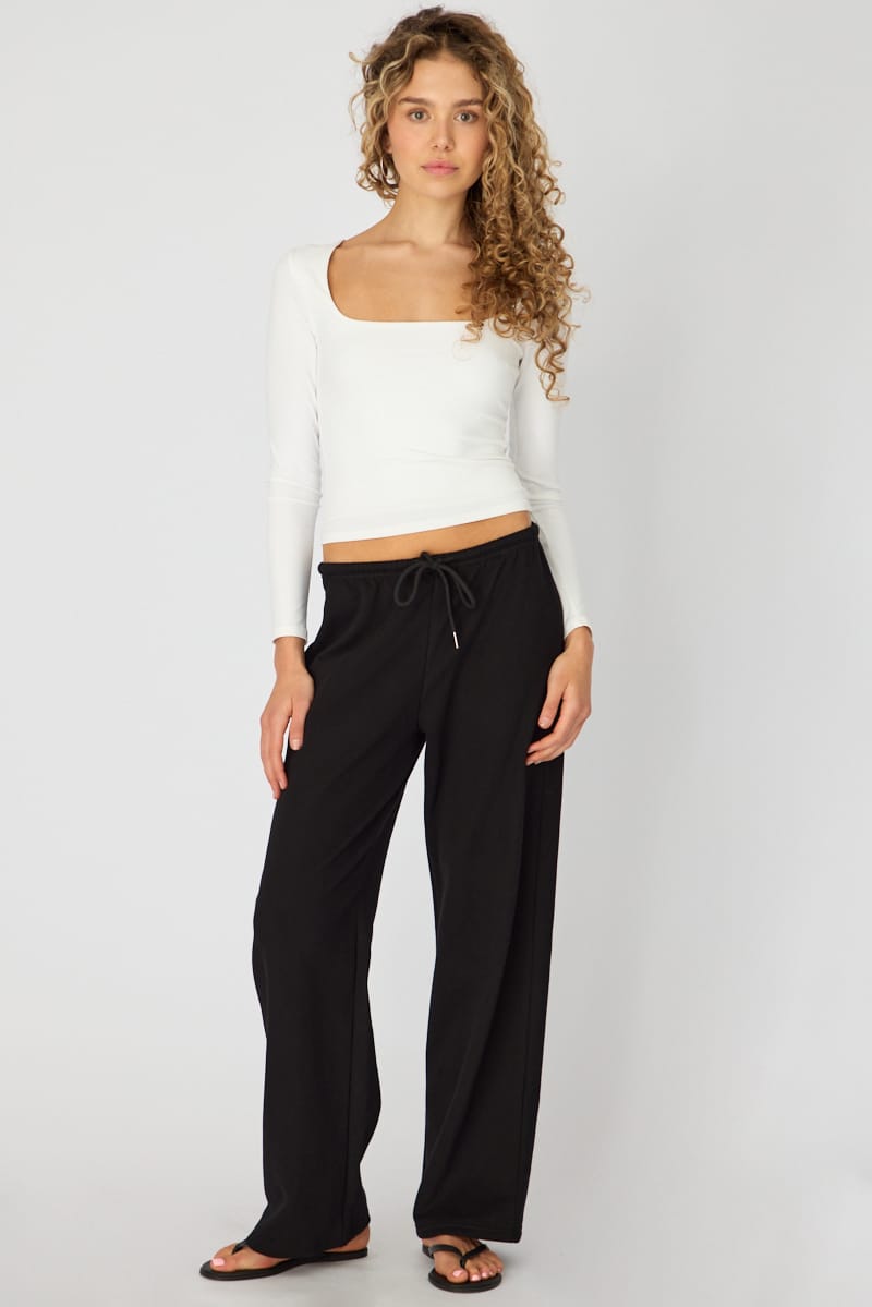 Black Tie Waist Wide Leg Sweat Pants for Ally Fashion